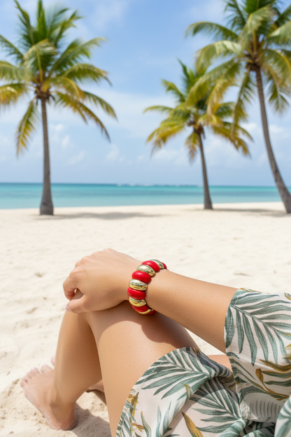 PULSERA ESMALTADA ROJA Y DORADA