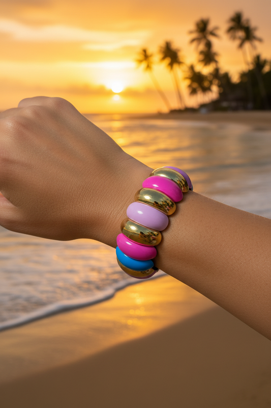 PULSERA ESMALTADA EN ORO LAMINADO Y COLORES PASTEL